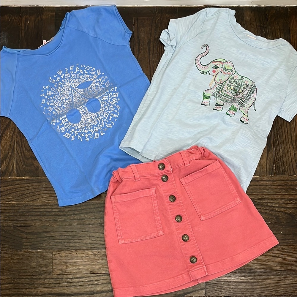 Bonpoint t shirts and pink jean skirt set